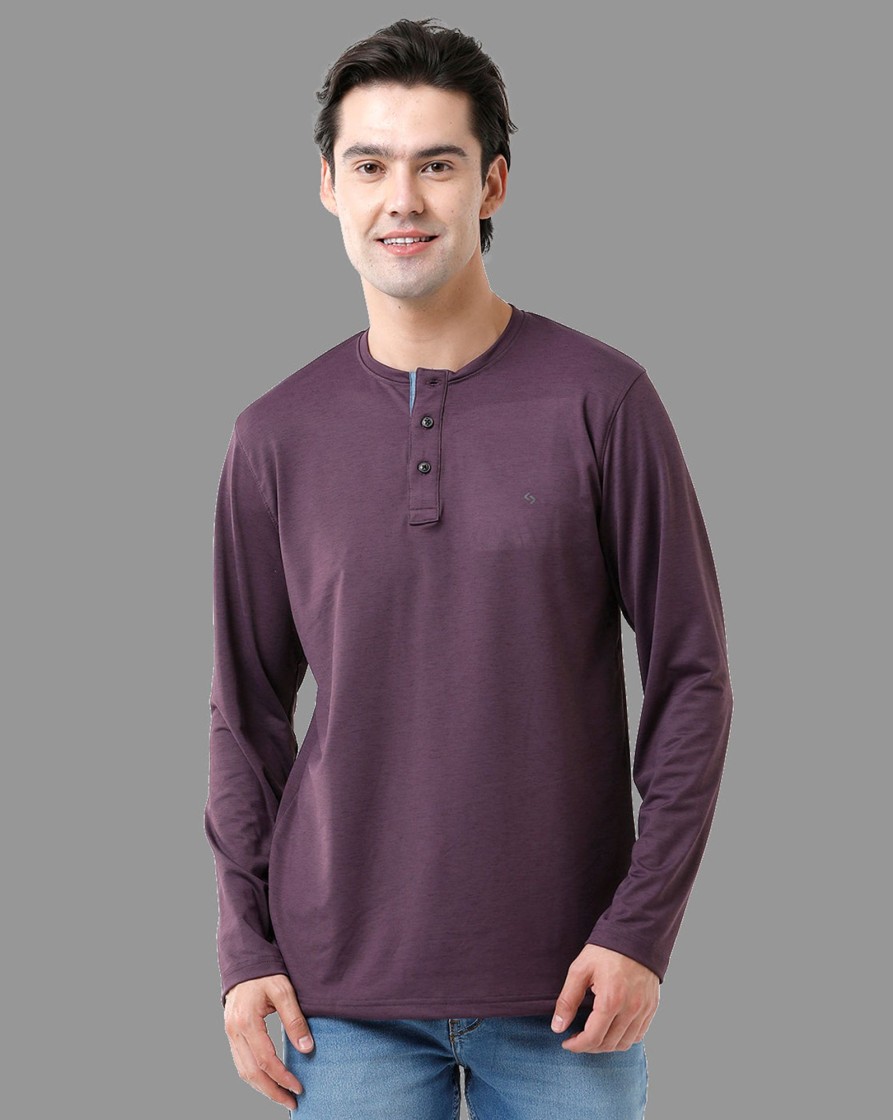 T-Shirts Classic Polo | Classic Polo Mens Cotton Full Sleeve Solid Slim Fit Round Neck Brown Color T-Shirt | Verno - 311 A