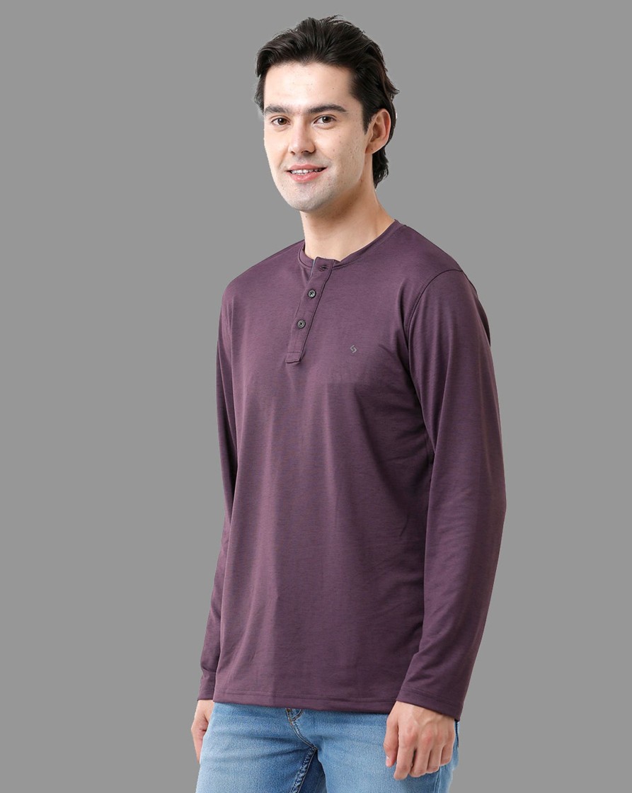 T-Shirts Classic Polo | Classic Polo Mens Cotton Full Sleeve Solid Slim Fit Round Neck Brown Color T-Shirt | Verno - 311 A