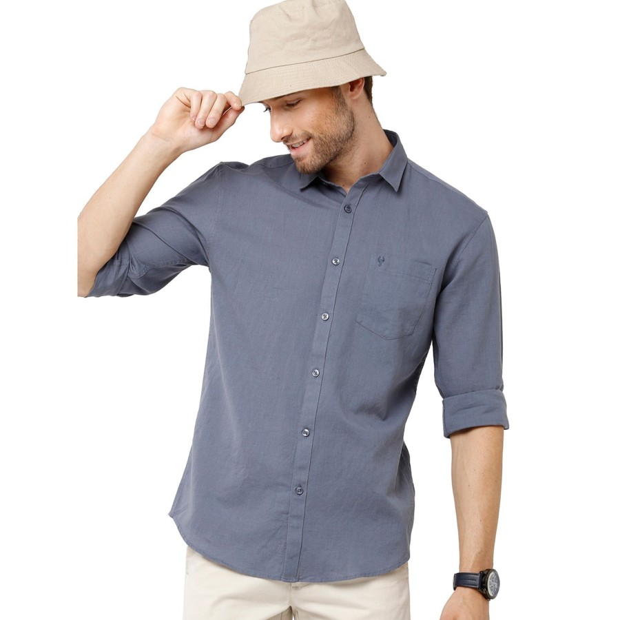 Shirts Classic Polo | Classic Polo Mens Solid Milano Fit Full Sleeve Grey Color Woven Shirt - Mica Grey Fs