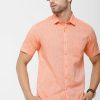 Shirts Classic Polo | Classic Polo Mens Linen Cotton Solid Woven Shirt - Porsh-Orange Hs