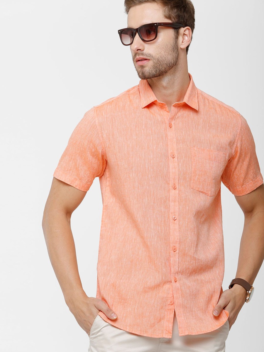 Shirts Classic Polo | Classic Polo Mens Linen Cotton Solid Woven Shirt - Porsh-Orange Hs