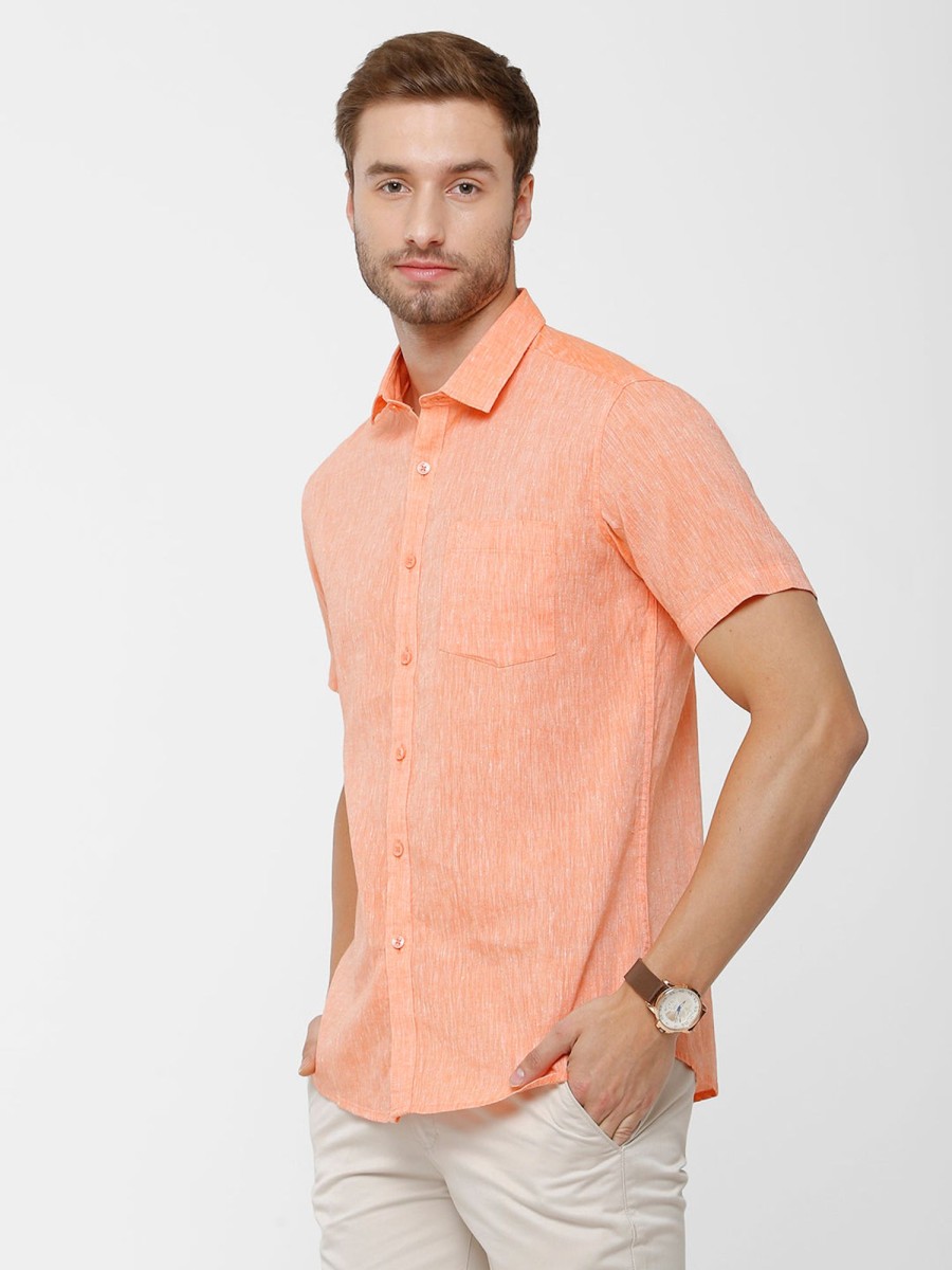 Shirts Classic Polo | Classic Polo Mens Linen Cotton Solid Woven Shirt - Porsh-Orange Hs