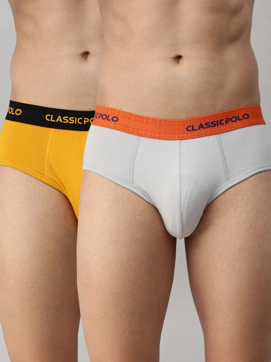 Innerwear Classic Polo | Classic Polo Men'S Modal Solid Briefs | Scarce - Yellow & Grey (Pack Of 2)