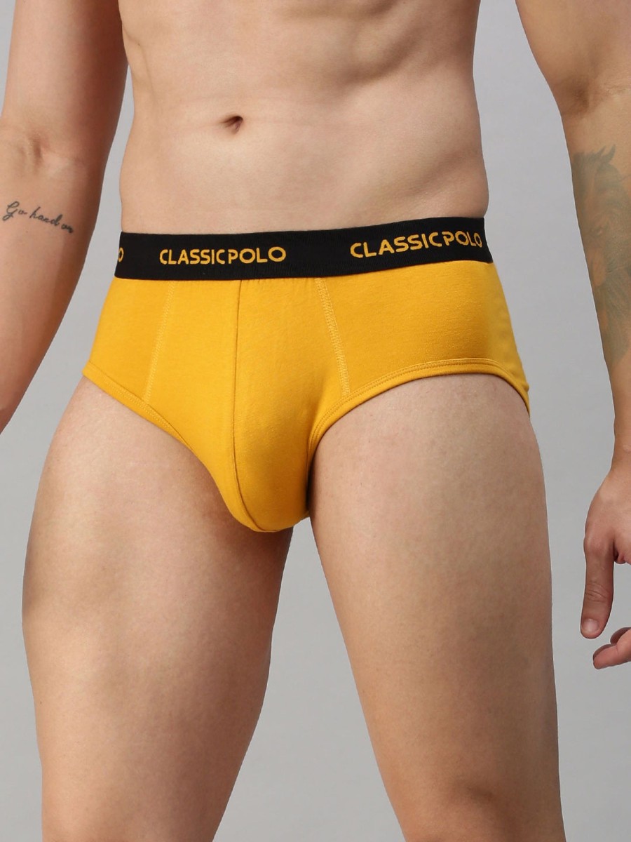 Innerwear Classic Polo | Classic Polo Men'S Modal Solid Briefs | Scarce - Yellow & Grey (Pack Of 2)