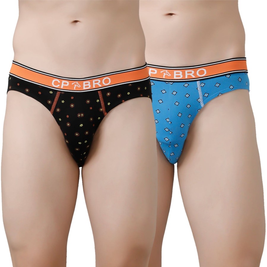 Innerwear CP BRO | Cp Bro Men'S Printed Briefs With Exposed Waistband Value Pack - Black Dot & Blue (Pack Of 2)