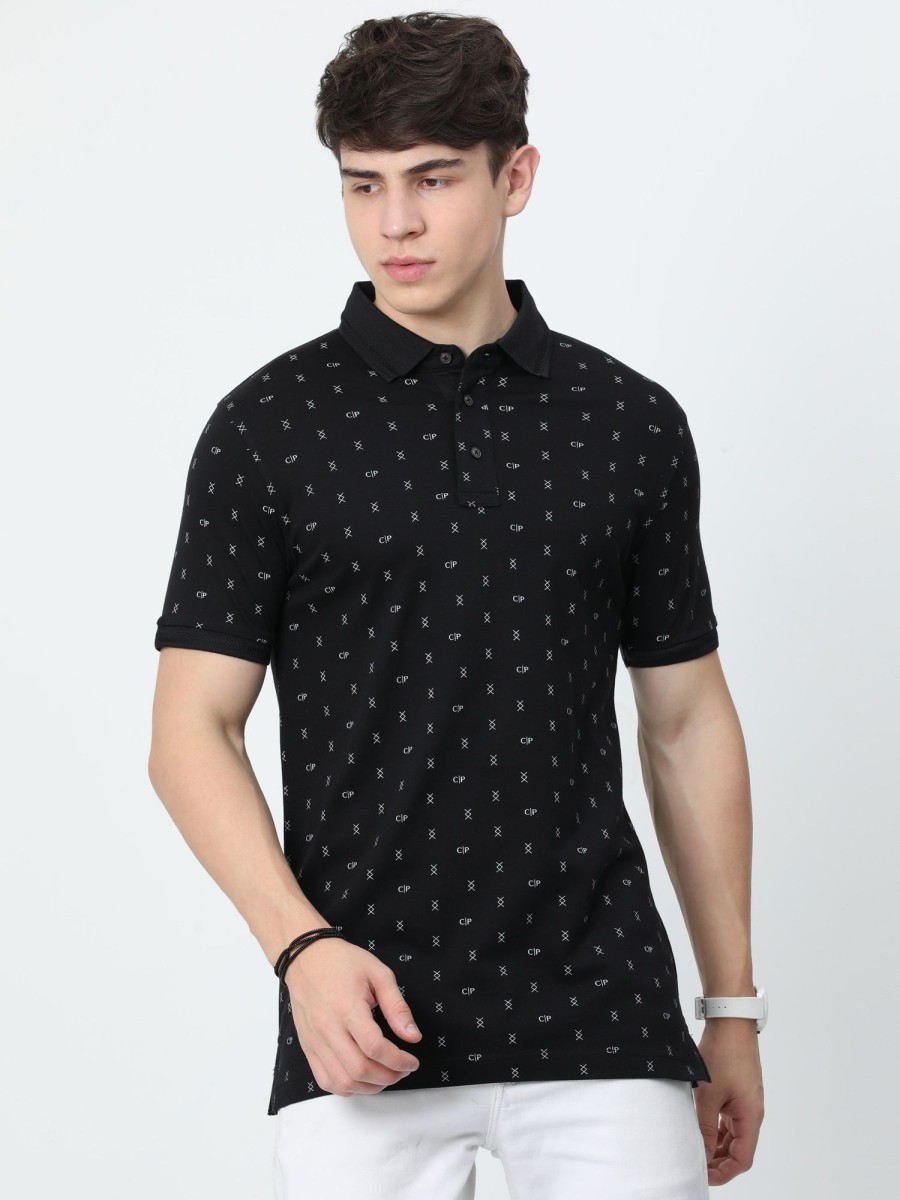 T-Shirts Classic Polo | Classic Polo Mens Cotton Half Sleeves Printed Slim Fit Polo Neck Black Color T-Shirt | Prm - 788 A Sf P