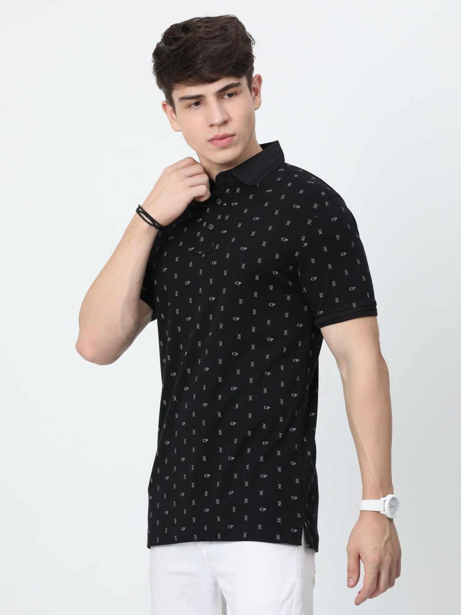 T-Shirts Classic Polo | Classic Polo Mens Cotton Half Sleeves Printed Slim Fit Polo Neck Black Color T-Shirt | Prm - 788 A Sf P