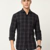 Shirts Classic Polo | Classic Polo Mens Cotton Full Sleeve Checked Slim Fit Polo Neck Black Color Woven Shirt | So1-102 B-Fs-Chk