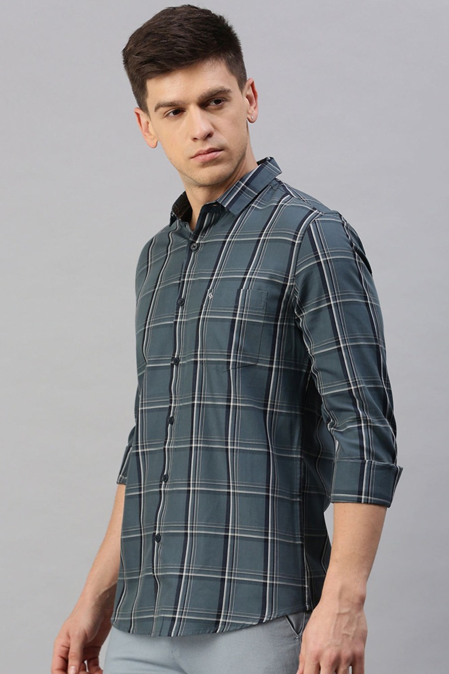 Shirts Classic Polo | Classic Polo Men'S Cotton Full Sleeve Checked Slim Fit Polo Neck Multicolur Woven Shirt | So1-160 A