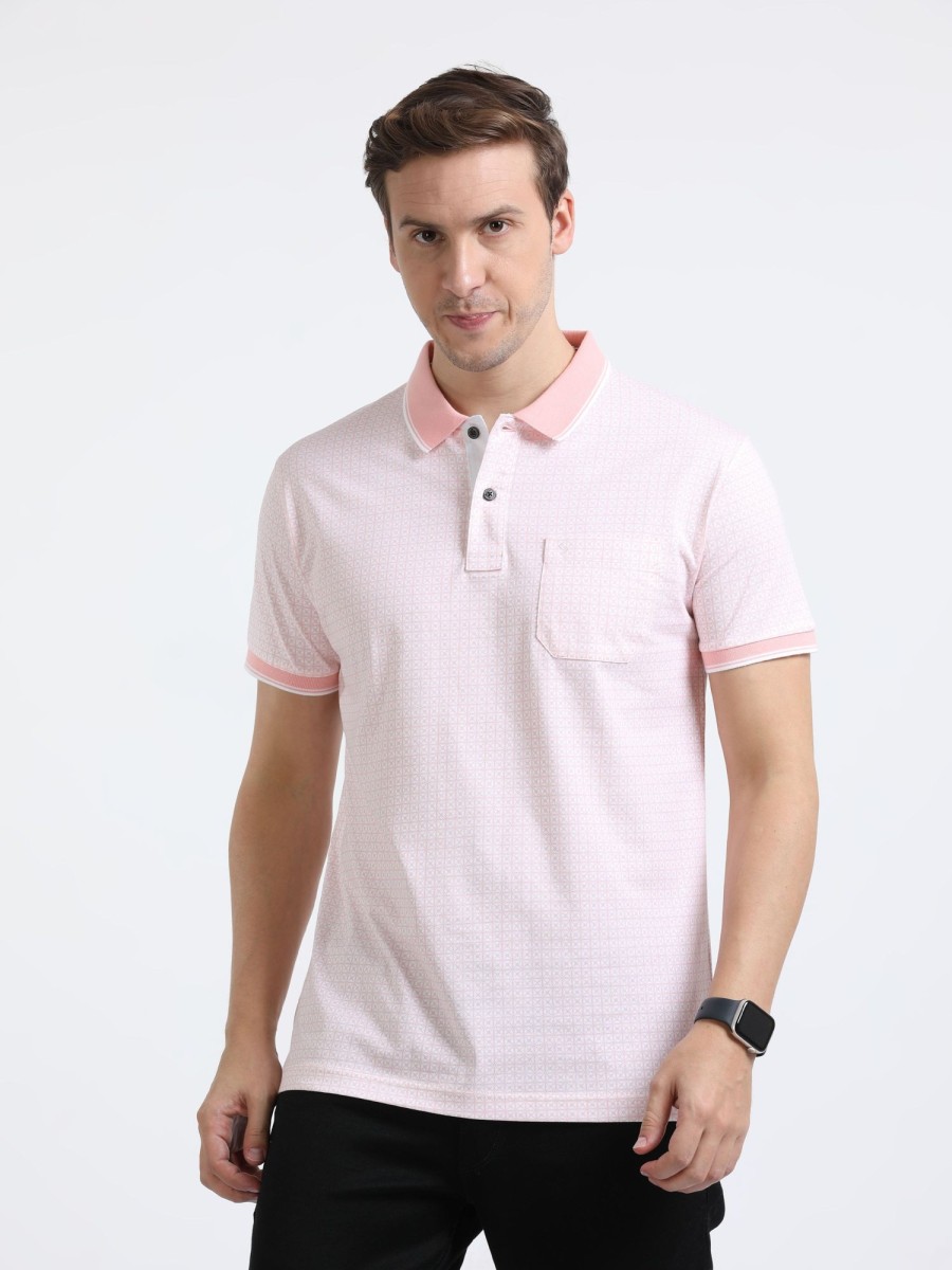 T-Shirts Classic Polo | Classic Polo Mens Pure Cotton Half Sleeves Printed Slim Fit Polo Neck Peach Color T-Shirt | Bello - 217 A Sf P