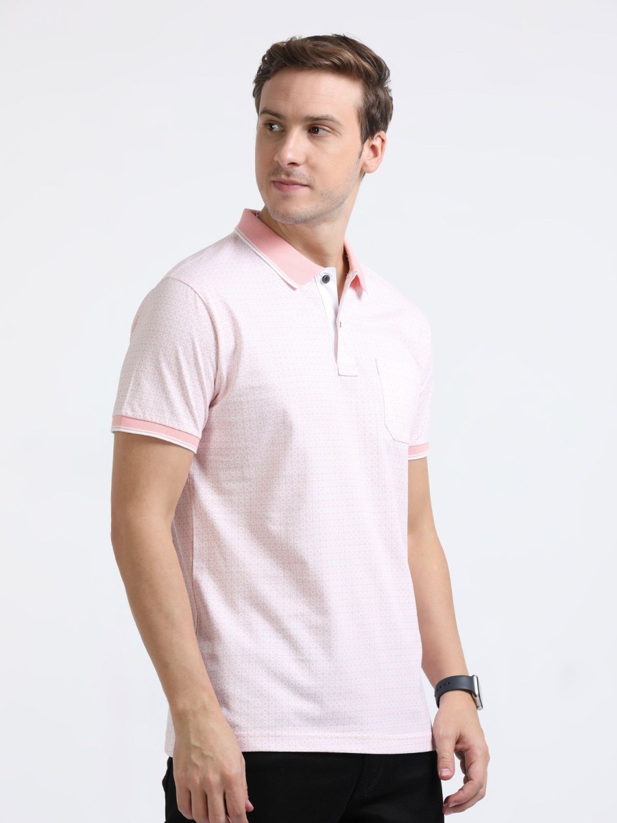 T-Shirts Classic Polo | Classic Polo Mens Pure Cotton Half Sleeves Printed Slim Fit Polo Neck Peach Color T-Shirt | Bello - 217 A Sf P