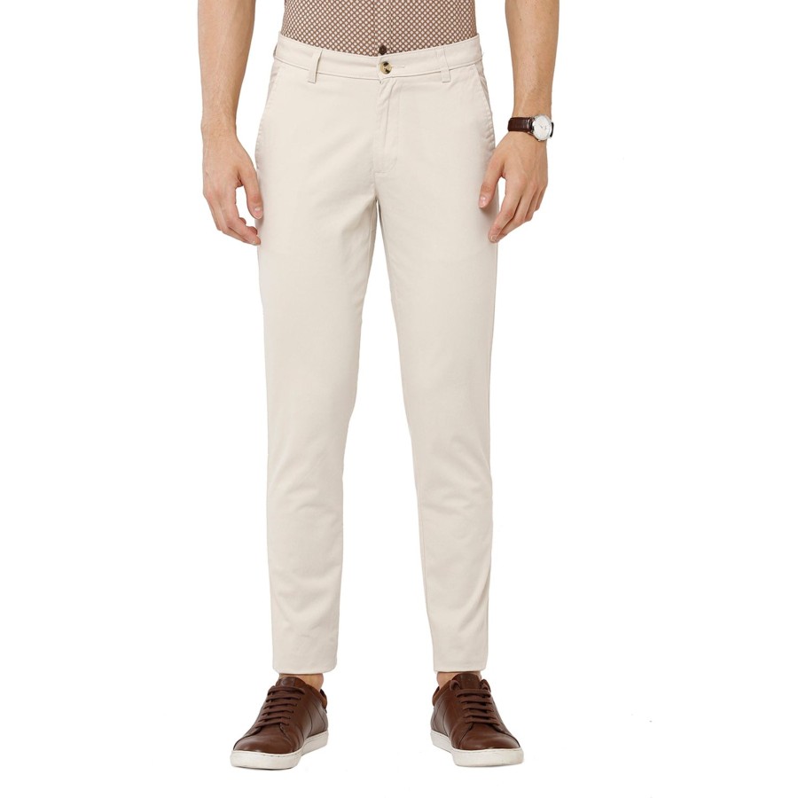 Trousers Classic Polo | Classic Polo Mens 100% Cotton Solid Moderate Fit Cream Color Trousers - Ares Cream