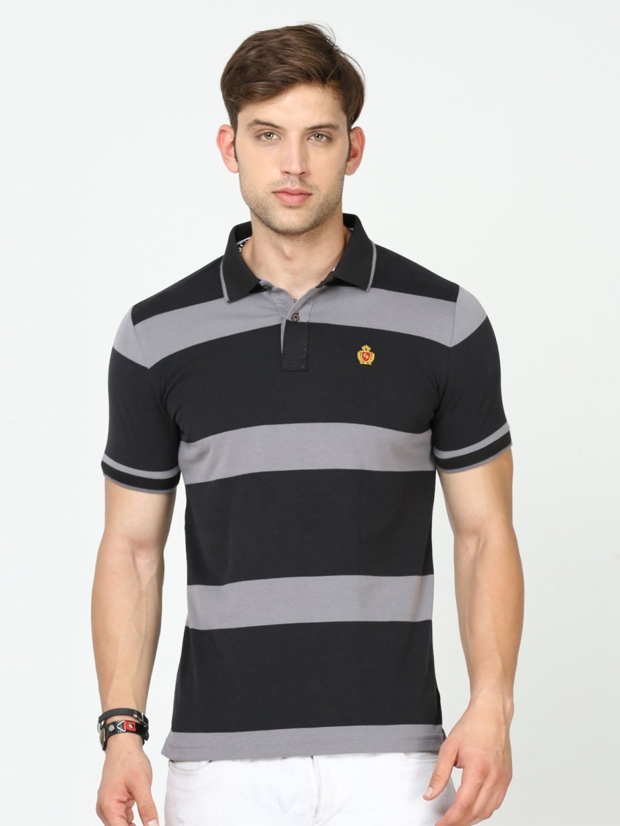 T-Shirts Classic Polo | Classic Polo Mens Cotton Half Sleeves Striped Slim Fit Polo Neck Black Color T-Shirt | Cpeg - 313 B Sf P