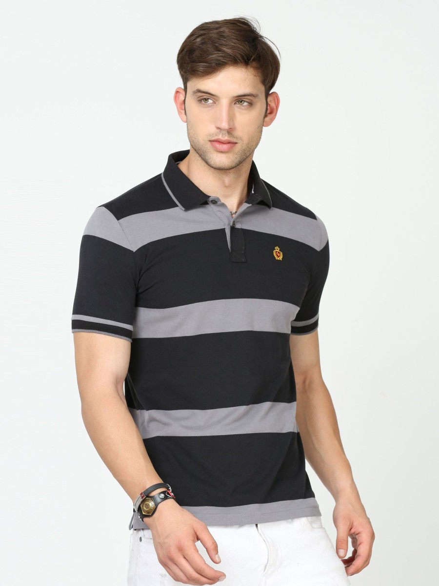 T-Shirts Classic Polo | Classic Polo Mens Cotton Half Sleeves Striped Slim Fit Polo Neck Black Color T-Shirt | Cpeg - 313 B Sf P