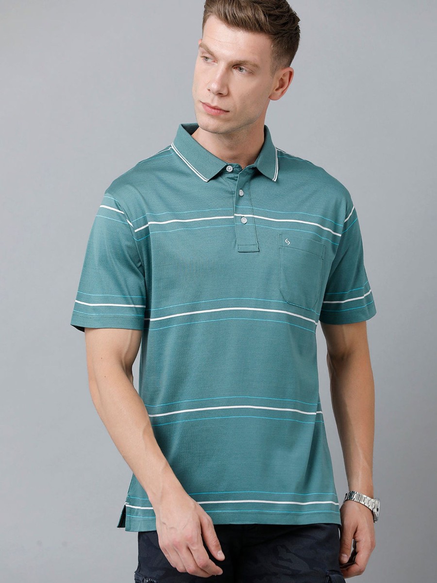 T-Shirts Classic Polo | Classic Polo Men'S Cotton Half Sleeve Striped Authentic Fit Polo Neck Green Color T-Shirt | Ultimo - 319 A