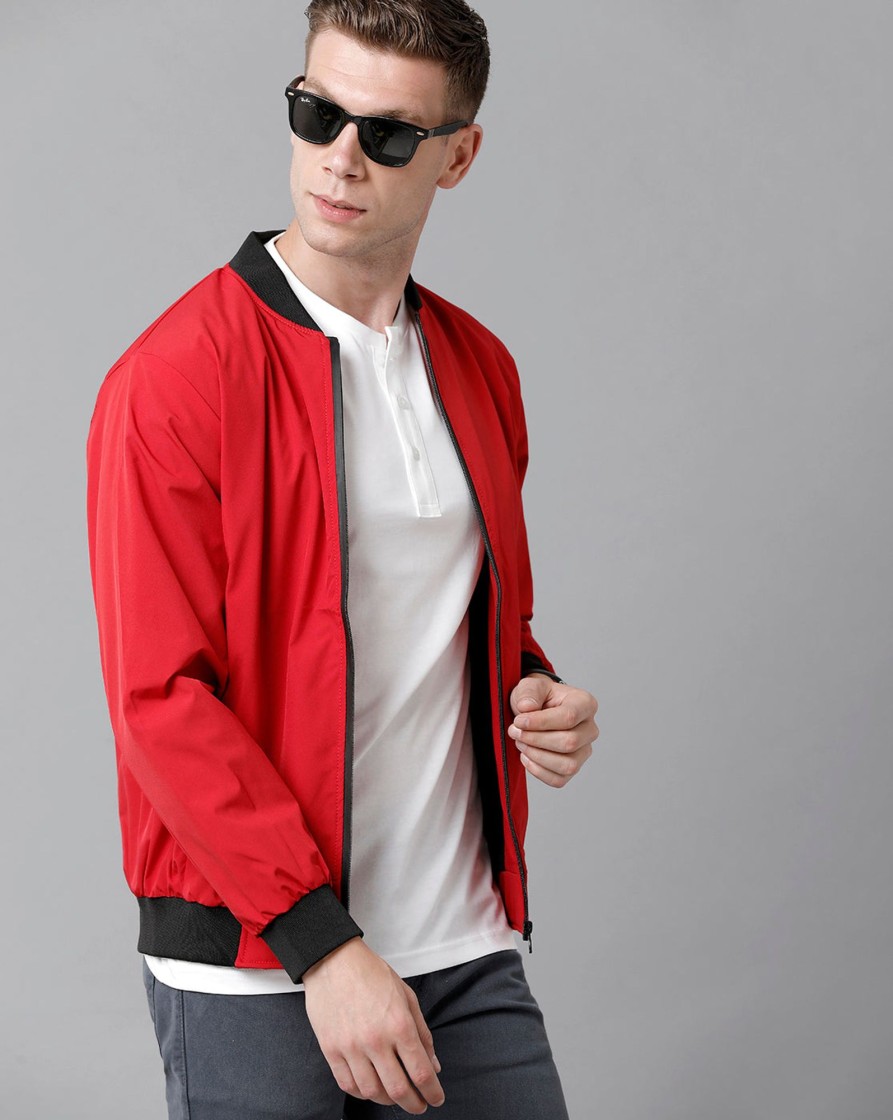 T-Shirts Classic Polo | Classic Polo Men'S Cotton Solid Full Sleeve Slim Fit Round Neck Red Color Jackets | Cpj 21 Fs 438