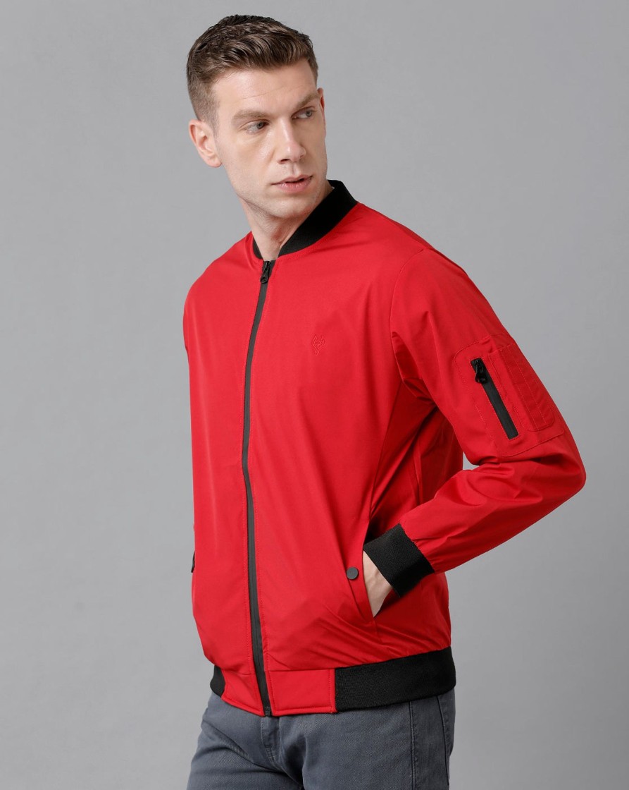 T-Shirts Classic Polo | Classic Polo Men'S Cotton Solid Full Sleeve Slim Fit Round Neck Red Color Jackets | Cpj 21 Fs 438