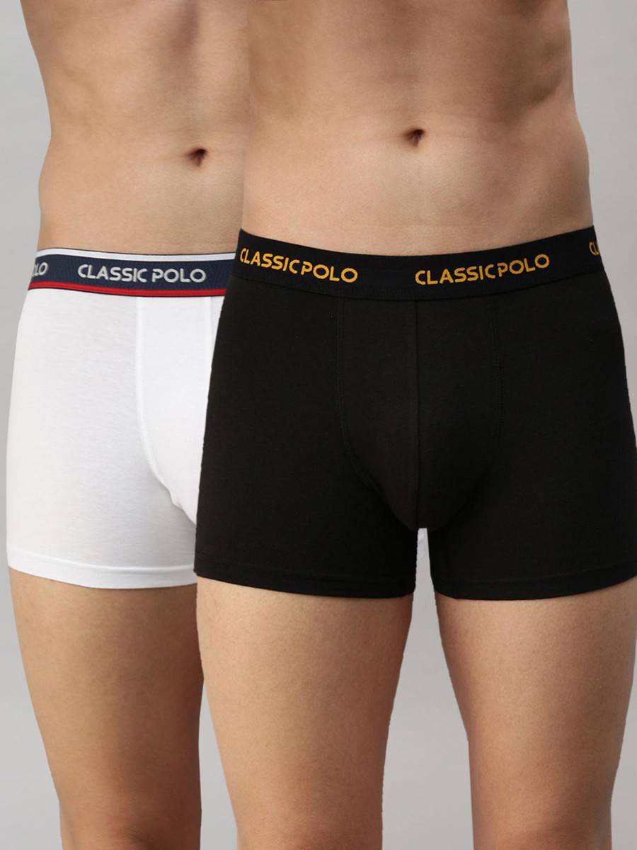 Innerwear Classic Polo | Classic Polo Men'S Modal Solid Trunks | Glance - White & Black (Pack Of 2)