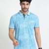 T-Shirts Classic Polo | Classic Polo Mens Cotton Half Sleeves Floral Slim Fit Polo Neck Aqua Blue Color T-Shirt | Beau - 213 B Sf P