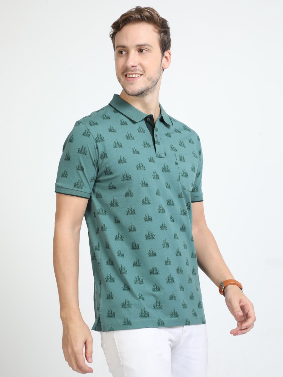 T-Shirts Classic Polo | Classic Polo Mens Cotton Half Sleeves Floral Slim Fit Polo Neck Ash Color T-Shirt | Bello - 227 B Sf P