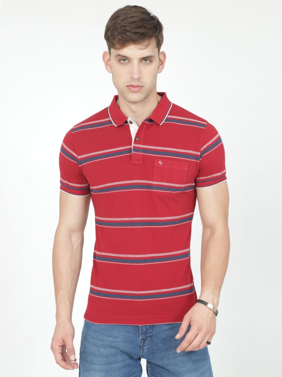 T-Shirts Classic Polo | Classic Polo Mens Casual Red Striped Cotton T-Shirt | F-Adore - 107 A Sf P