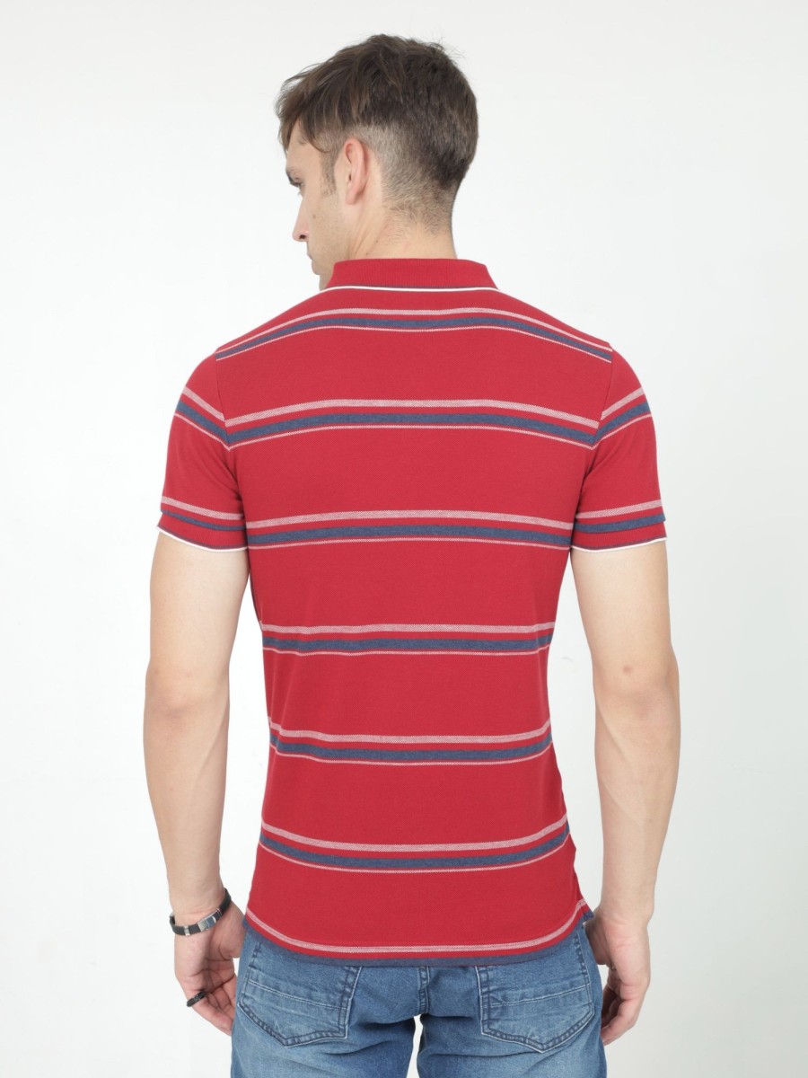 T-Shirts Classic Polo | Classic Polo Mens Casual Red Striped Cotton T-Shirt | F-Adore - 107 A Sf P