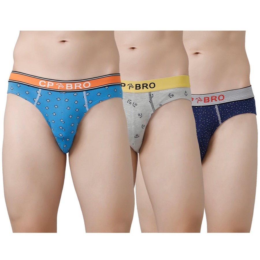 Innerwear CP BRO | Cp Bro Men'S Printed Briefs With Exposed Waistband Value Pack - Multicolor (Pack Of 3)