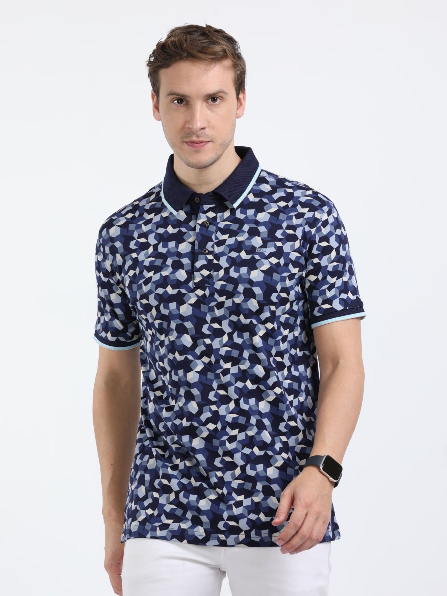 T-Shirts Classic Polo | Classic Polo Mens Cotton Half Sleeves Floral Slim Fit Polo Neck Navy Color T-Shirt | Prm - 790 A Sf P