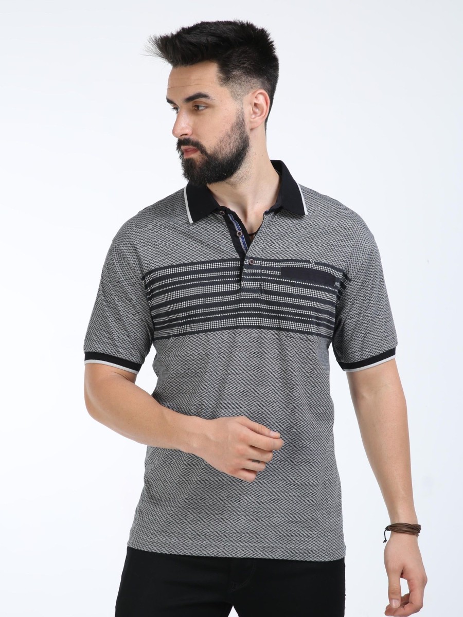 T-Shirts Classic Polo | Classic Polo Mens Cotton Half Sleeves Striped Authentic Fit Polo Neck Black Color T-Shirt | Carve Polo - 17 B Af P