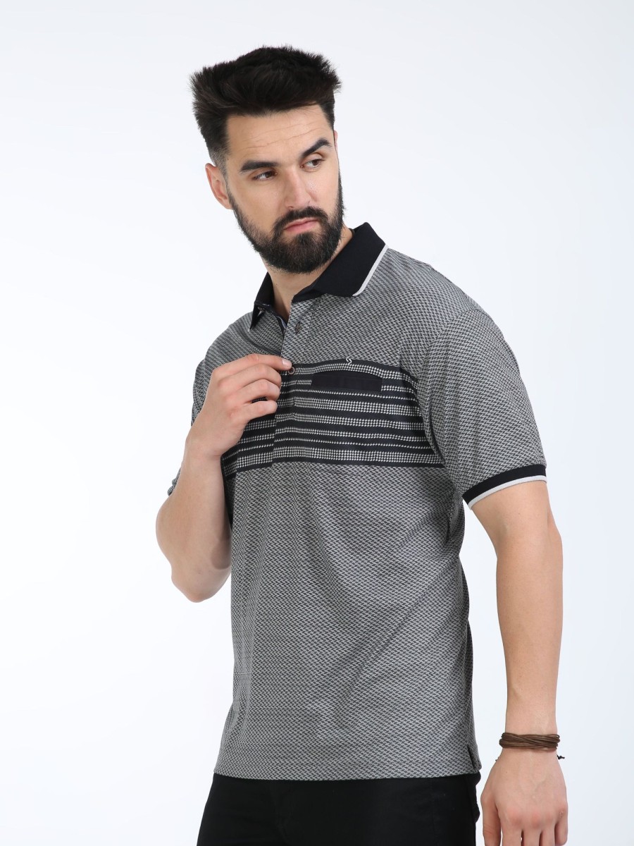 T-Shirts Classic Polo | Classic Polo Mens Cotton Half Sleeves Striped Authentic Fit Polo Neck Black Color T-Shirt | Carve Polo - 17 B Af P