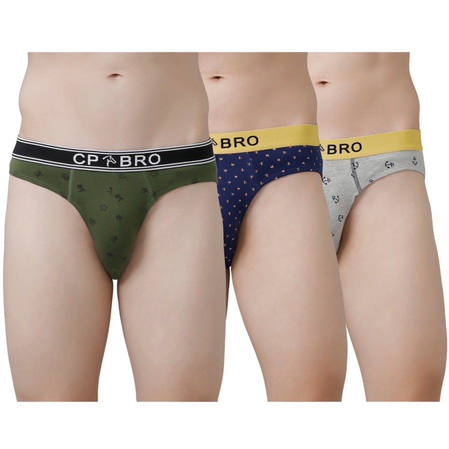 Innerwear CP BRO | Cp Bro Men'S Printed Briefs With Exposed Waistband Value Pack - Multicolor (Pack Of 3)