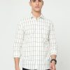 Shirts Classic Polo | Classic Polo Men'S Cotton Full Sleeve Checked Slim Fit Polo Neck Cream Color Woven Shirt | So1-113 A