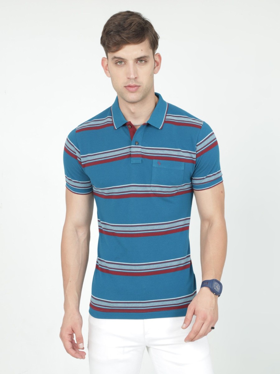 T-Shirts Classic Polo | Classic Polo Mens Casual Blue Striped Cotton T-Shirt | F-Adore - 104 A Sf P