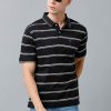 T-Shirts Classic Polo | Classic Polo Men'S Cotton Half Sleeve Striped Authentic Fit Polo Neck Black Color T-Shirt | Ap - 89 B