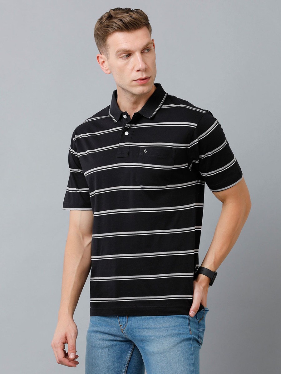 T-Shirts Classic Polo | Classic Polo Men'S Cotton Half Sleeve Striped Authentic Fit Polo Neck Black Color T-Shirt | Ap - 89 B