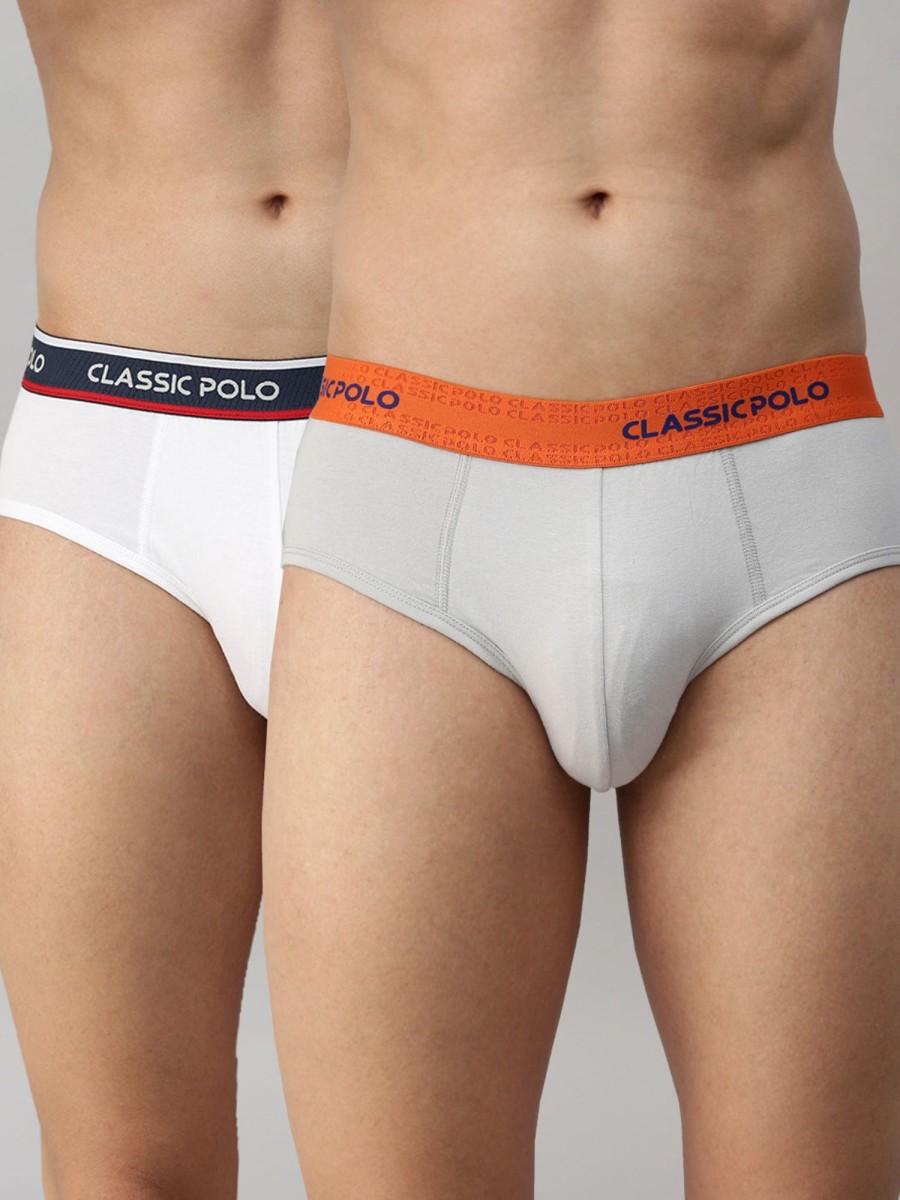 Innerwear Classic Polo | Classic Polo Men'S Modal Solid Briefs | Scarce - White & Grey (Pack Of 2)