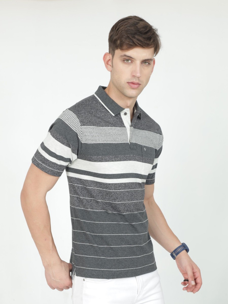 T-Shirts Classic Polo | Classic Polo Mens Cotton Half Sleeves Striped Authentic Fit Polo Neck Grey Color T-Shirt | Mel - 245 B Af P