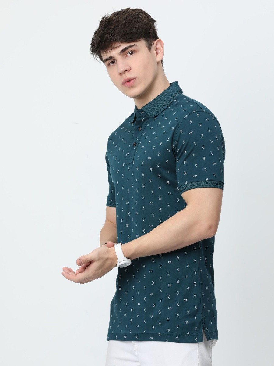 T-Shirts Classic Polo | Classic Polo Mens Cotton Half Sleeves Printed Slim Fit Polo Neck Blue Color T-Shirt | Prm - 788 B Sf P