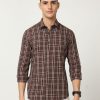 Shirts Classic Polo | Classic Polo Mens Cotton Full Sleeve Checked Slim Fit Polo Neck Brown Color Woven Shirt | So1-04 A-Fs-Chk