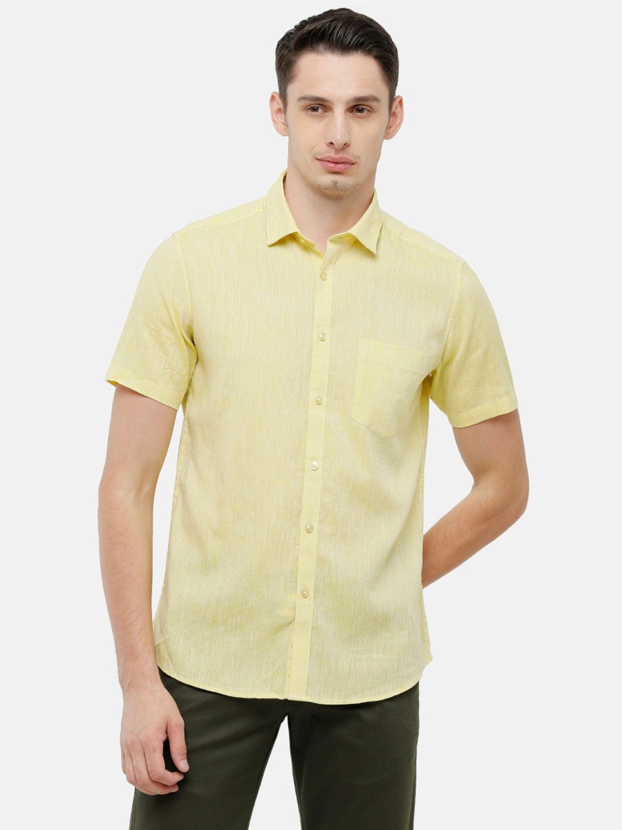 Shirts Classic Polo | Classic Polo Mens Slim Fit Polo Neck Yellow Woven Shirt - Porsh-Yellow Hs