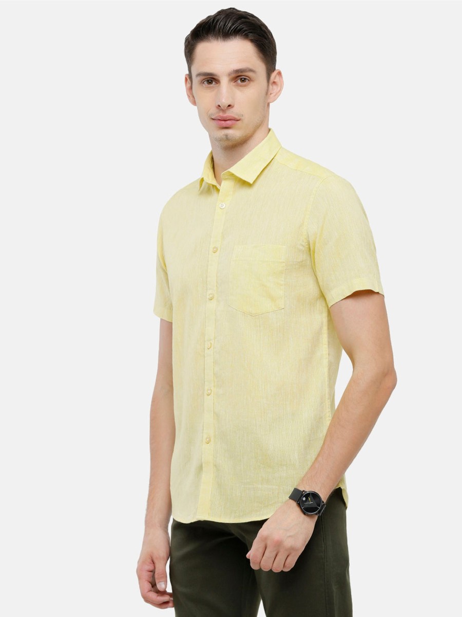 Shirts Classic Polo | Classic Polo Mens Slim Fit Polo Neck Yellow Woven Shirt - Porsh-Yellow Hs