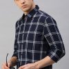 Shirts Classic Polo | Classic Polo Men'S Cotton Full Sleeve Checked Slim Fit Polo Neck Navy Color Woven Shirt | So1-117 A