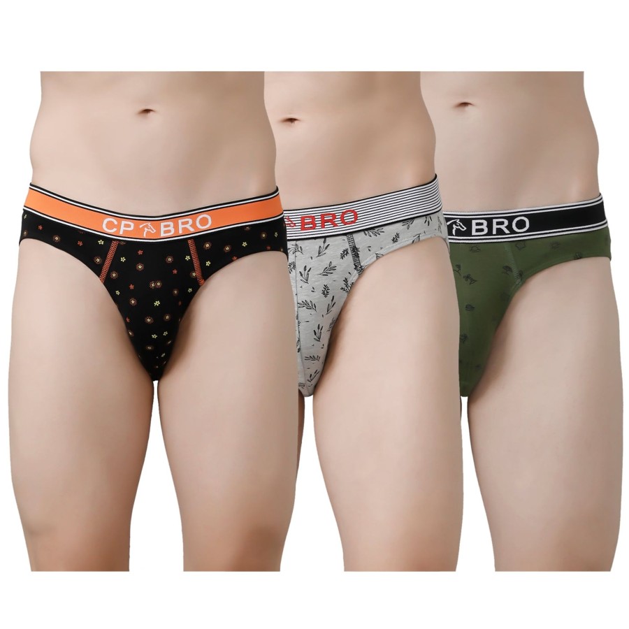 Innerwear CP BRO | Cp Bro Men'S Printed Briefs With Exposed Waistband Value Pack - Multicolor (Pack Of 3)