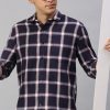 Shirts Classic Polo | Classic Polo Men'S Cotton Full Sleeve Checked Slim Fit Polo Neck Multicolur Woven Shirt | So1-118 A