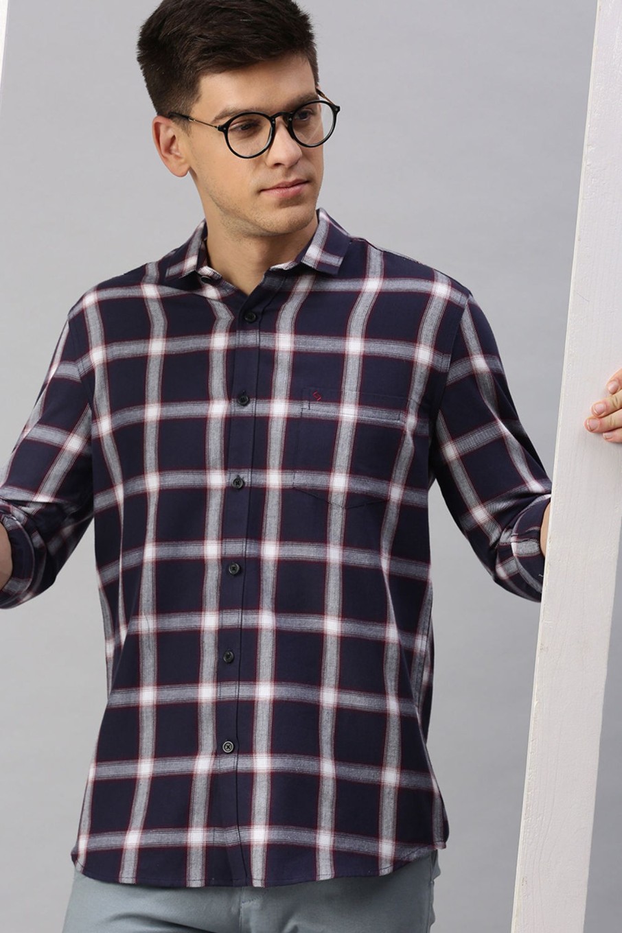 Shirts Classic Polo | Classic Polo Men'S Cotton Full Sleeve Checked Slim Fit Polo Neck Multicolur Woven Shirt | So1-118 A