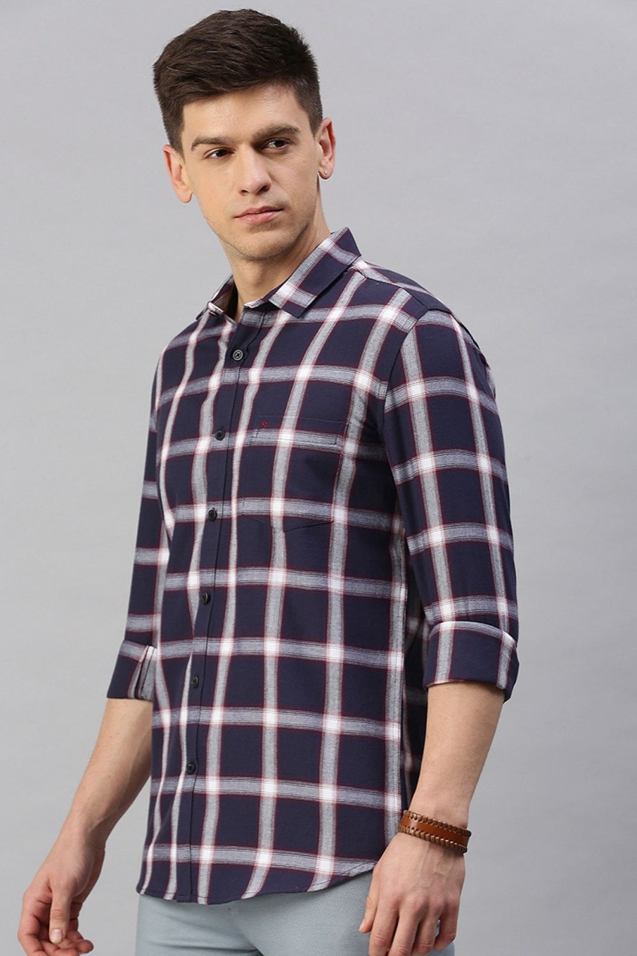 Shirts Classic Polo | Classic Polo Men'S Cotton Full Sleeve Checked Slim Fit Polo Neck Multicolur Woven Shirt | So1-118 A