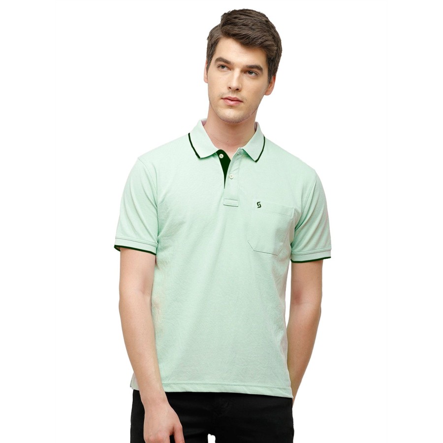 T-Shirts Classic Polo | Classic Polo Men'S Casual Solid Lt.Green Half Sleeve T-Shirt | Toy-Nova-Blue Haze Af P