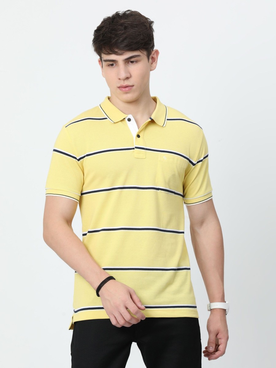 T-Shirts Classic Polo | Classic Polo Mens Casual Yellow Striped Cotton T-Shirt | F-Adore - 106 A Sf P