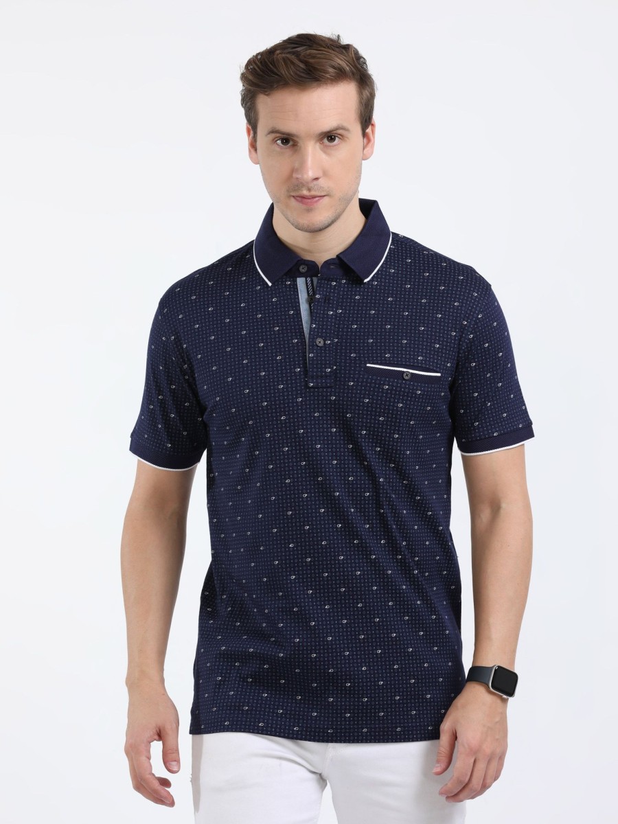 T-Shirts Classic Polo | Classic Polo Mens Cotton Half Sleeves Printed Slim Fit Polo Neck Navy Color T-Shirt | Prm - 787 A Sf P