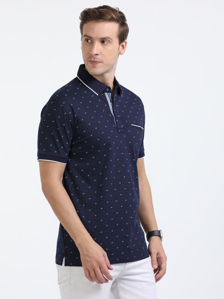 T-Shirts Classic Polo | Classic Polo Mens Cotton Half Sleeves Printed Slim Fit Polo Neck Navy Color T-Shirt | Prm - 787 A Sf P